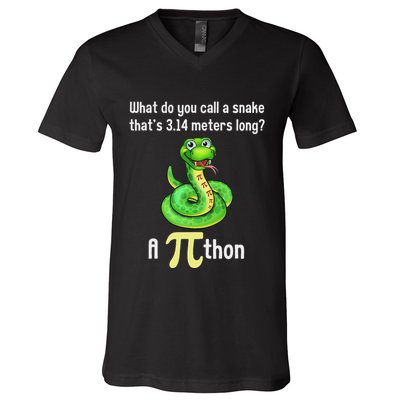 Funny Pi Day Puns Pithon Math Teacher Jokes V-Neck T-Shirt