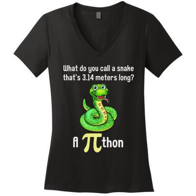 Funny Pi Day Puns Pithon Math Teacher Jokes Women's V-Neck T-Shirt