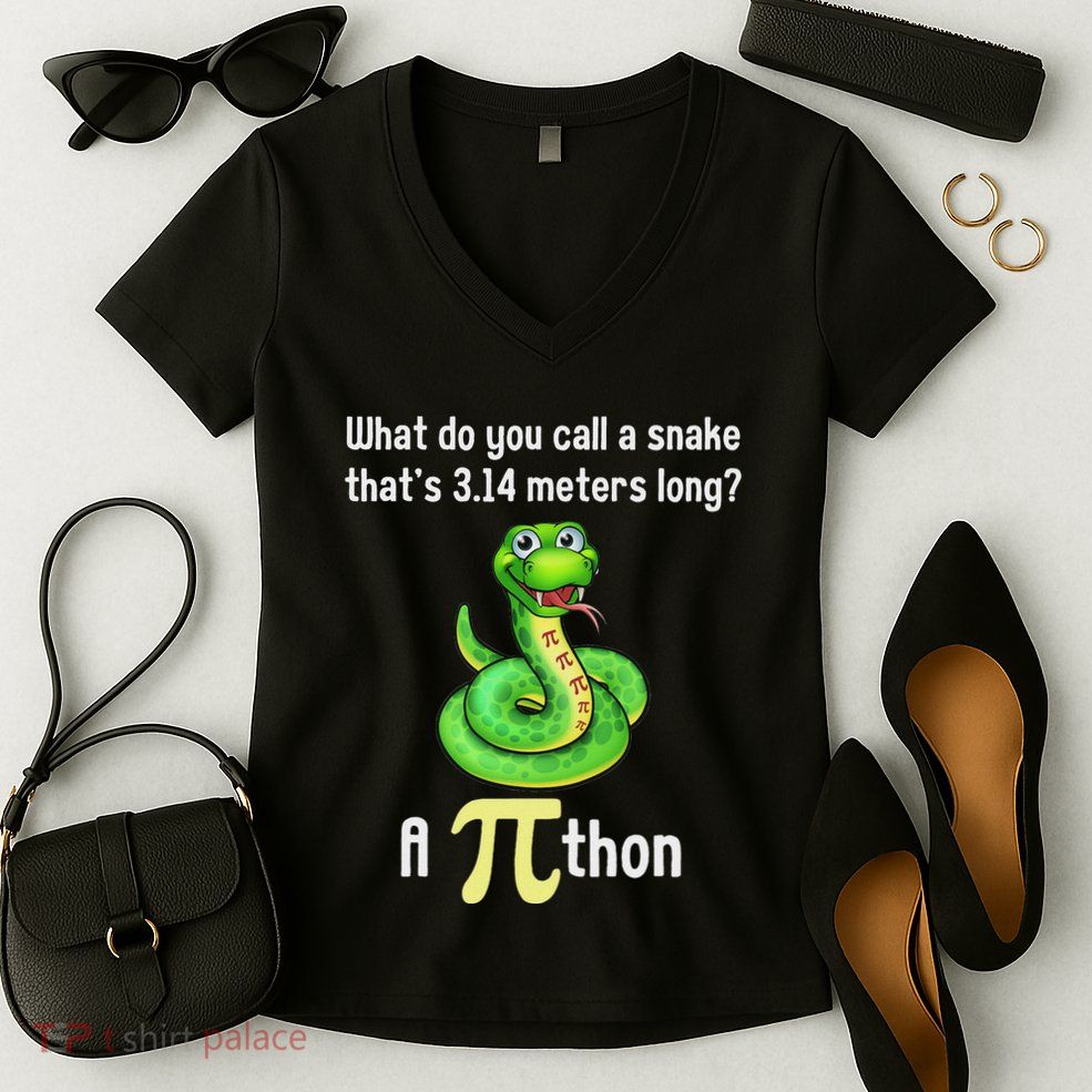 Funny Pi Day Puns Pithon Math Teacher Jokes Women's V-Neck T-Shirt