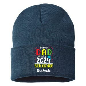 Funny Proud Dad Of A Class Of 2024 5th Grade Graduate Sustainable Knit Beanie