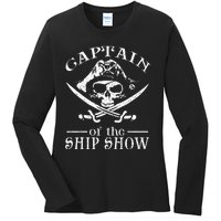 Funny Pirate Design Captain Ship Show Boater Boating Captain Ladies Long Sleeve Shirt