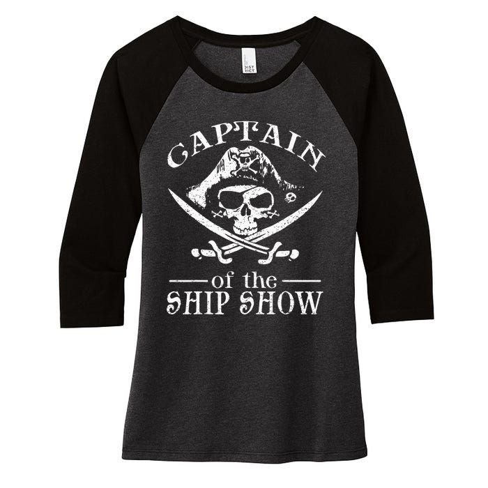 Funny Pirate Design Captain Ship Show Boater Boating Captain Women's Tri-Blend 3/4-Sleeve Raglan Shirt