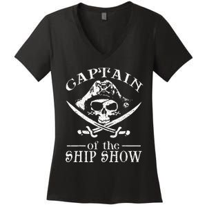 Funny Pirate Design Captain Ship Show Boater Boating Captain Women's V-Neck T-Shirt