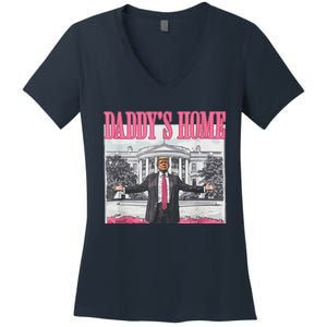 Funny Pink Donald Trump Daddys Home DaddyS 2024 Women's V-Neck T-Shirt