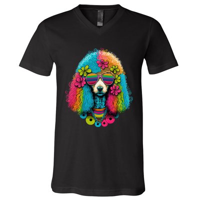 Funny Poodle Dog Miniature Poodle Toy Poodle Hippie V-Neck T-Shirt