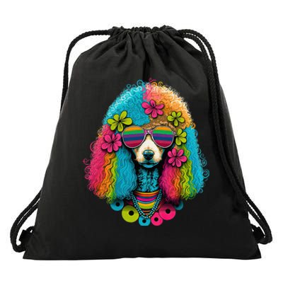 Funny Poodle Dog Miniature Poodle Toy Poodle Hippie Drawstring Bag