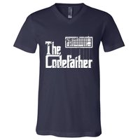 Funny Programmer Dad Gift The Codefather Vintage Coder V-Neck T-Shirt