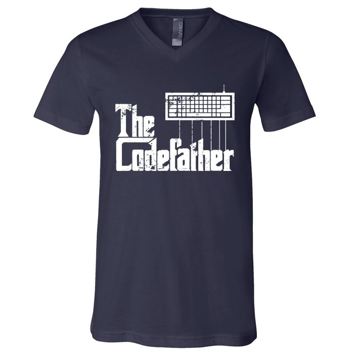 Funny Programmer Dad Gift The Codefather Vintage Coder V-Neck T-Shirt