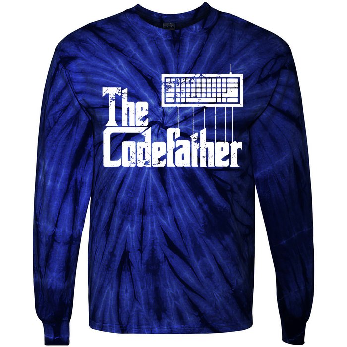 Funny Programmer Dad Gift The Codefather Vintage Coder Tie-Dye Long Sleeve Shirt