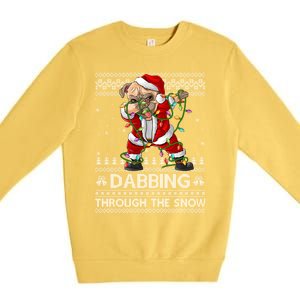 Funny Pug Dog Dabbing Through The Snow Ugly Pug Christmas Gift Premium Crewneck Sweatshirt