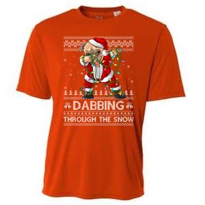 Funny Pug Dog Dabbing Through The Snow Ugly Pug Christmas Gift Cooling Performance Crew T-Shirt