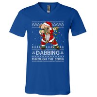 Funny Pug Dog Dabbing Through The Snow Ugly Pug Christmas Gift V-Neck T-Shirt