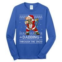 Funny Pug Dog Dabbing Through The Snow Ugly Pug Christmas Gift Tall Long Sleeve T-Shirt