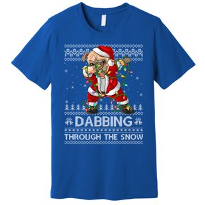 Funny Pug Dog Dabbing Through The Snow Ugly Pug Christmas Gift Premium T-Shirt