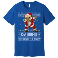 Funny Pug Dog Dabbing Through The Snow Ugly Pug Christmas Gift Premium T-Shirt