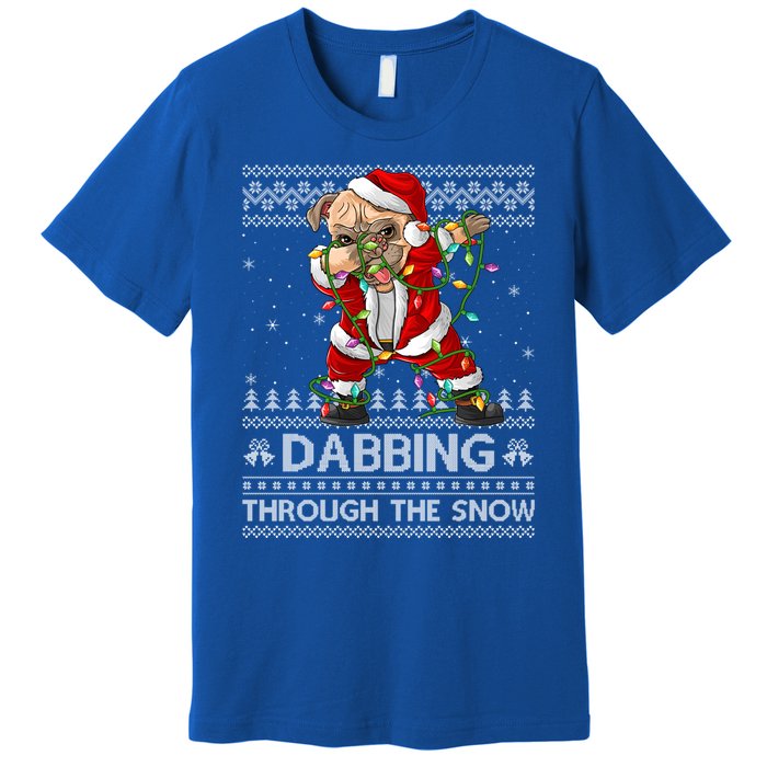 Funny Pug Dog Dabbing Through The Snow Ugly Pug Christmas Gift Premium T-Shirt