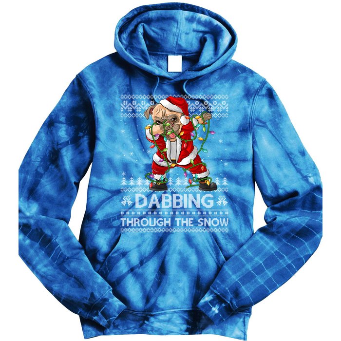 Funny Pug Dog Dabbing Through The Snow Ugly Pug Christmas Gift Tie Dye Hoodie