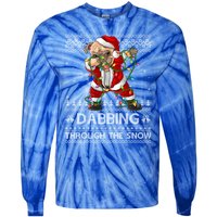 Funny Pug Dog Dabbing Through The Snow Ugly Pug Christmas Gift Tie-Dye Long Sleeve Shirt