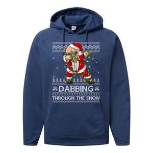 Funny Pug Dog Dabbing Through The Snow Ugly Pug Christmas Gift Performance Fleece Hoodie