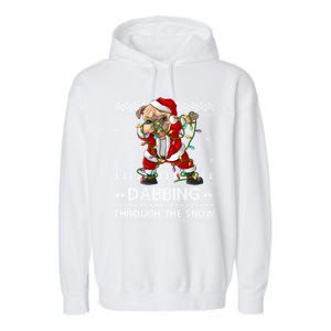 Funny Pug Dog Dabbing Through The Snow Ugly Pug Christmas Gift Garment-Dyed Fleece Hoodie