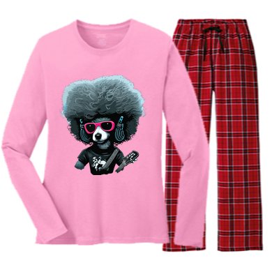 Funny Poodle Dog Miniature Poodle Toy Poodle Retro Sunset Women's Long Sleeve Flannel Pajama Set 