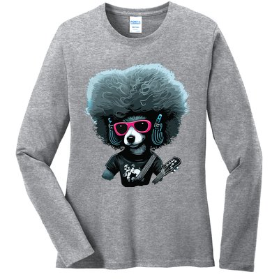 Funny Poodle Dog Miniature Poodle Toy Poodle Retro Sunset Ladies Long Sleeve Shirt