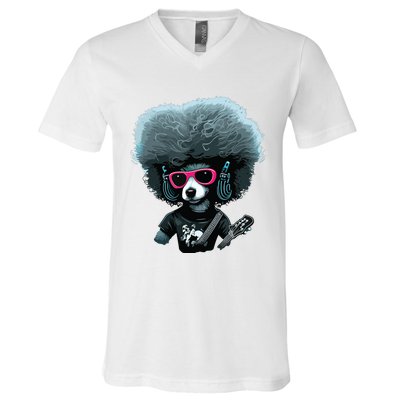 Funny Poodle Dog Miniature Poodle Toy Poodle Retro Sunset V-Neck T-Shirt