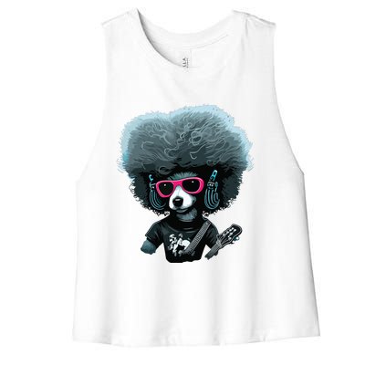 Funny Poodle Dog Miniature Poodle Toy Poodle Retro Sunset Women's Racerback Cropped Tank