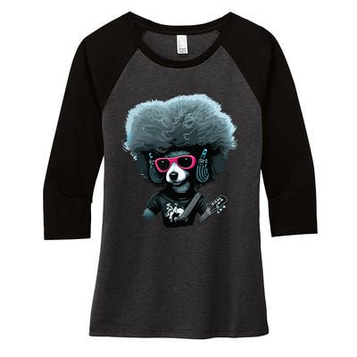 Funny Poodle Dog Miniature Poodle Toy Poodle Retro Sunset Women's Tri-Blend 3/4-Sleeve Raglan Shirt