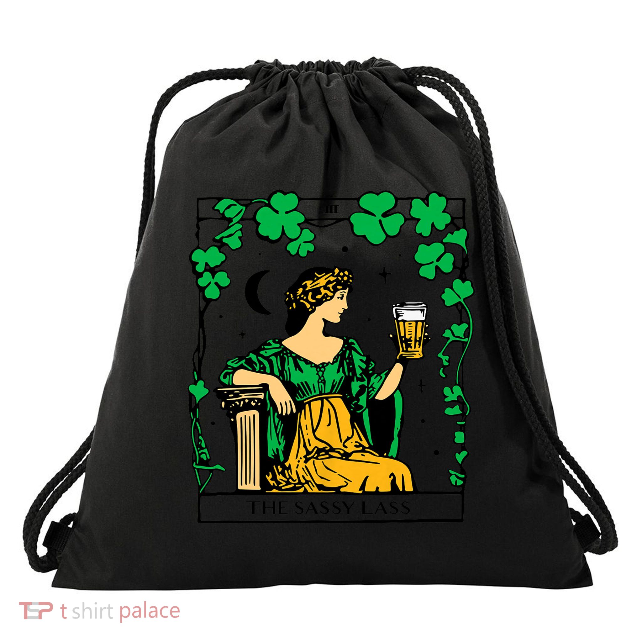 Funny PatrickS Day The Sassy Lass Tarot Card Drawstring Bag