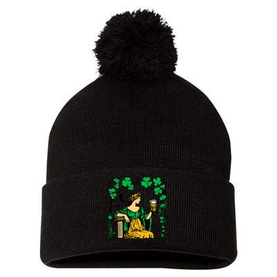 Funny PatrickS Day The Sassy Lass Tarot Card Pom Pom 12in Knit Beanie