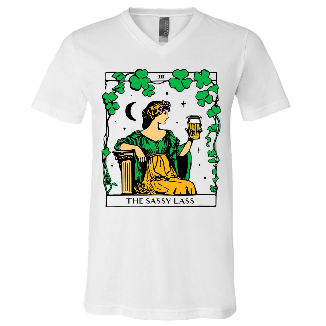 Funny PatrickS Day The Sassy Lass Tarot Card V-Neck T-Shirt