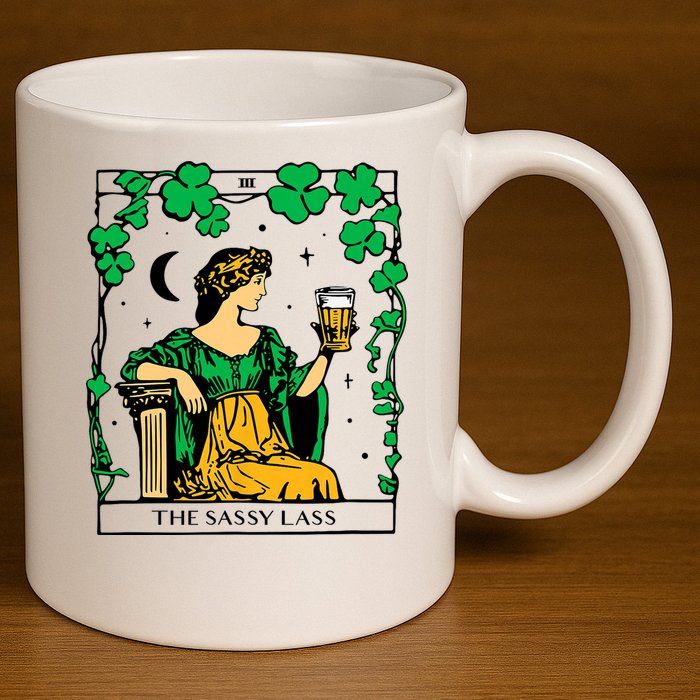 Funny PatrickS Day The Sassy Lass Tarot Card 11oz C Handle Ceramic Mug