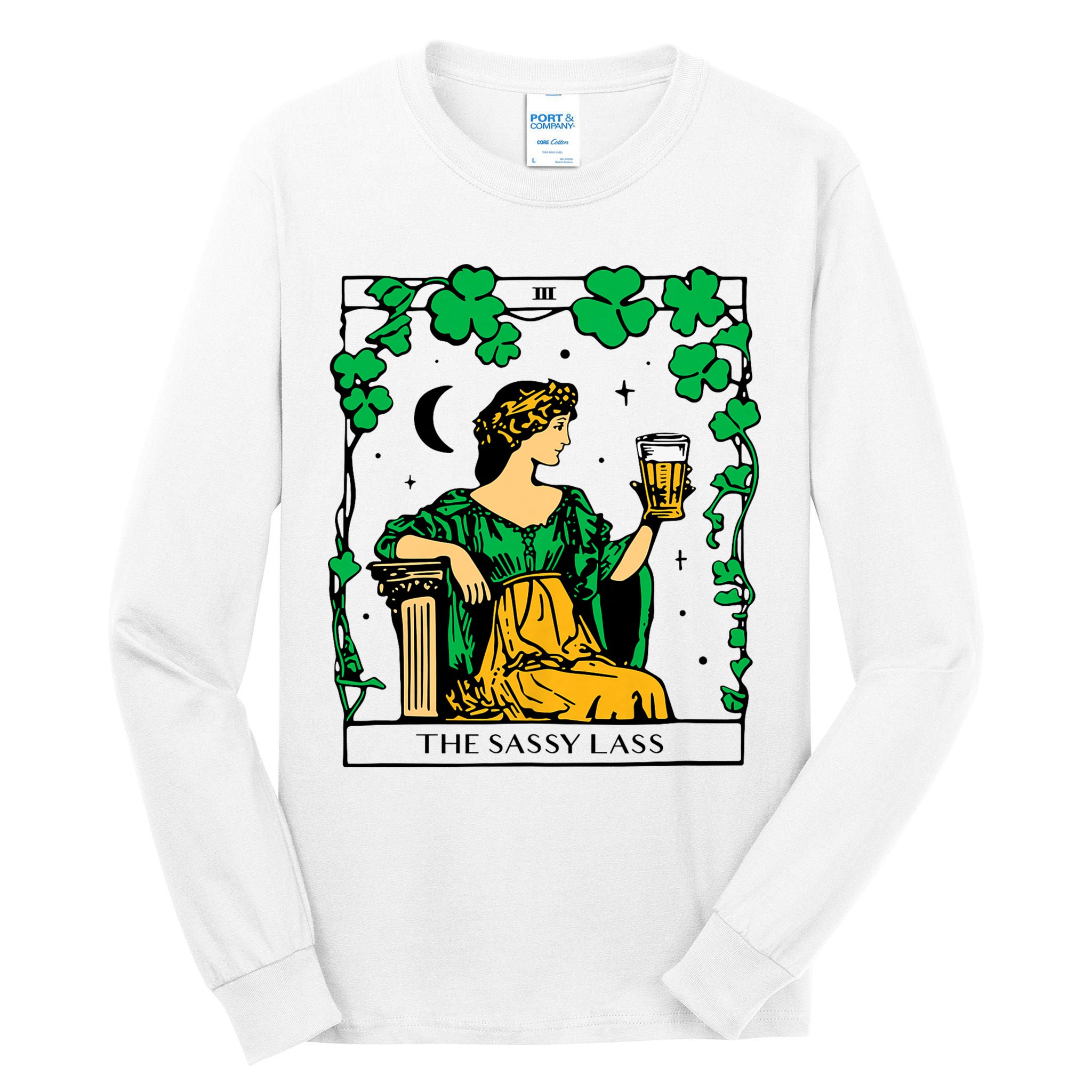 Funny PatrickS Day The Sassy Lass Tarot Card Tall Long Sleeve T-Shirt