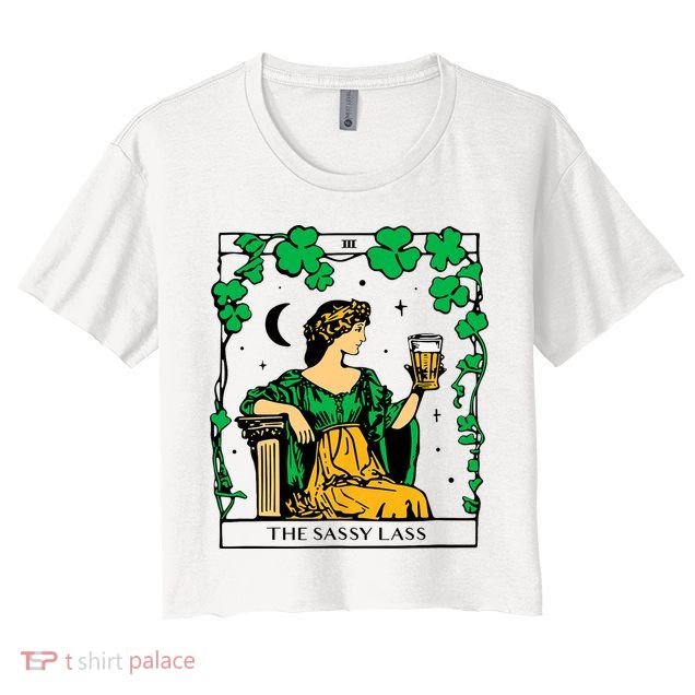 Funny PatrickS Day The Sassy Lass Tarot Card Crop Top