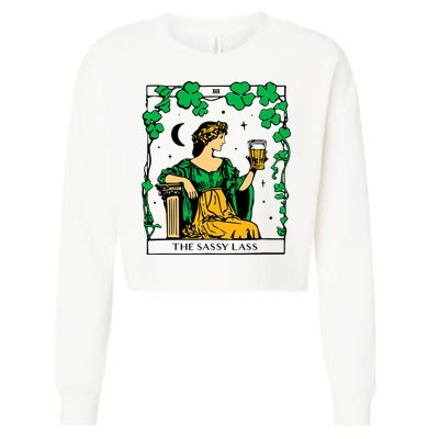 Funny PatrickS Day The Sassy Lass Tarot Card Cropped Pullover Crew