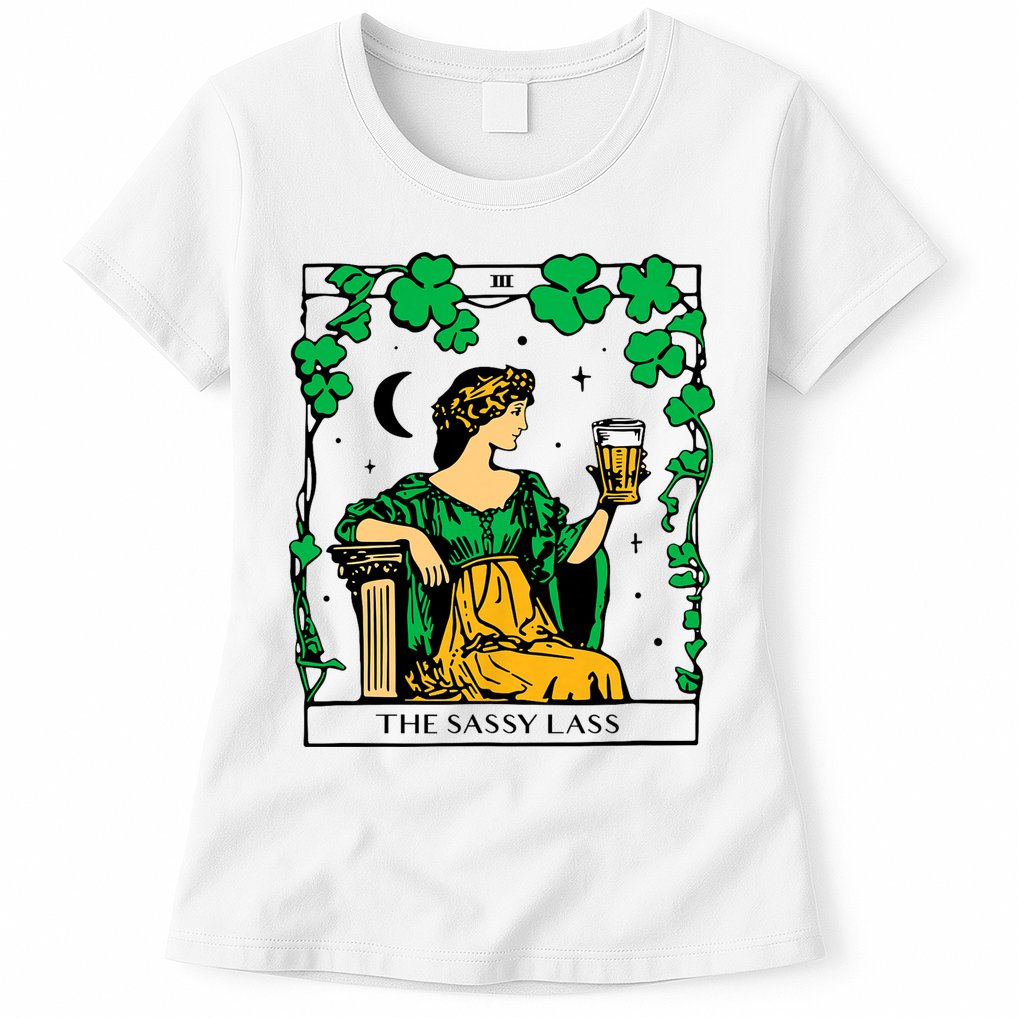 Funny PatrickS Day The Sassy Lass Tarot Card Womens T-Shirt