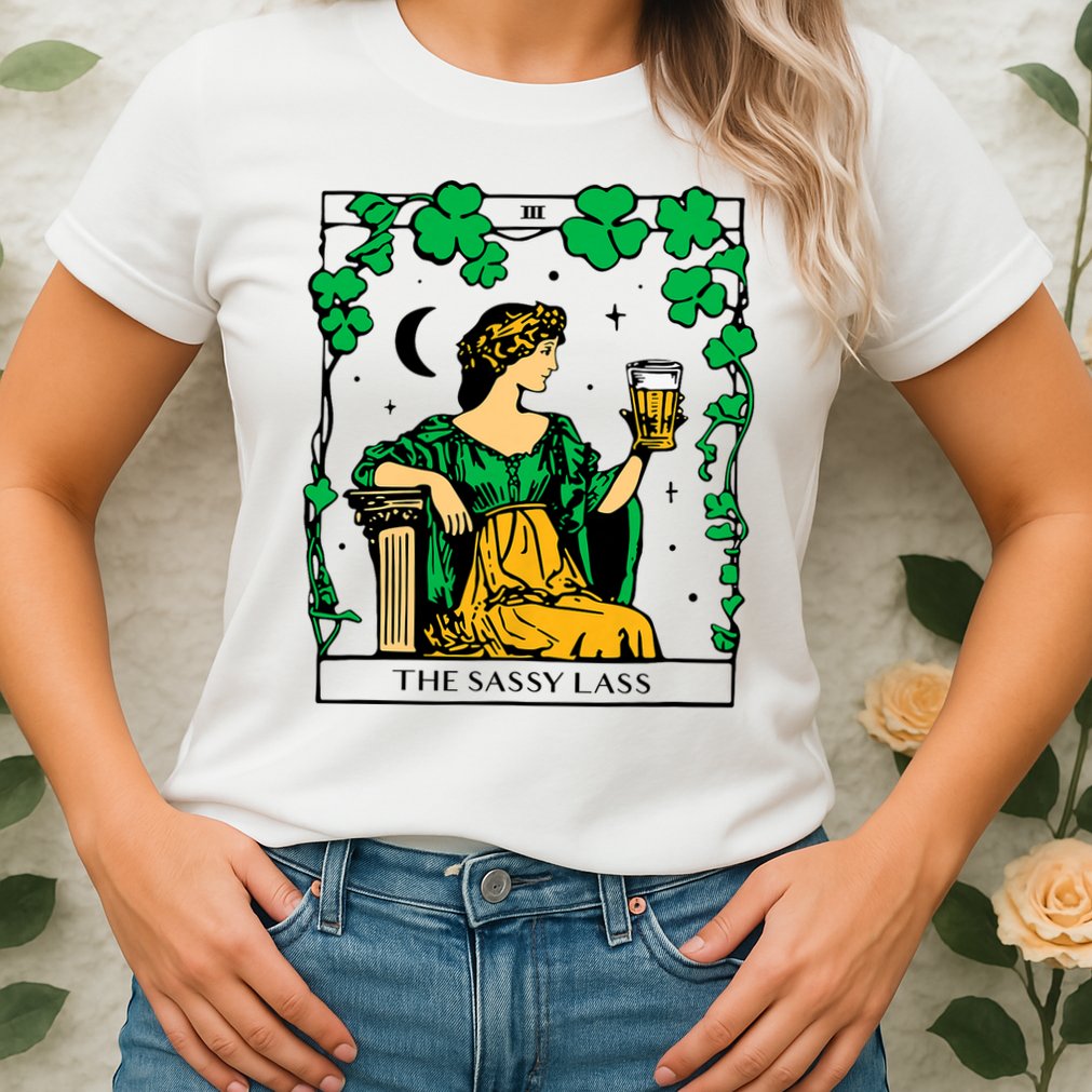Funny PatrickS Day The Sassy Lass Tarot Card Womens T-Shirt