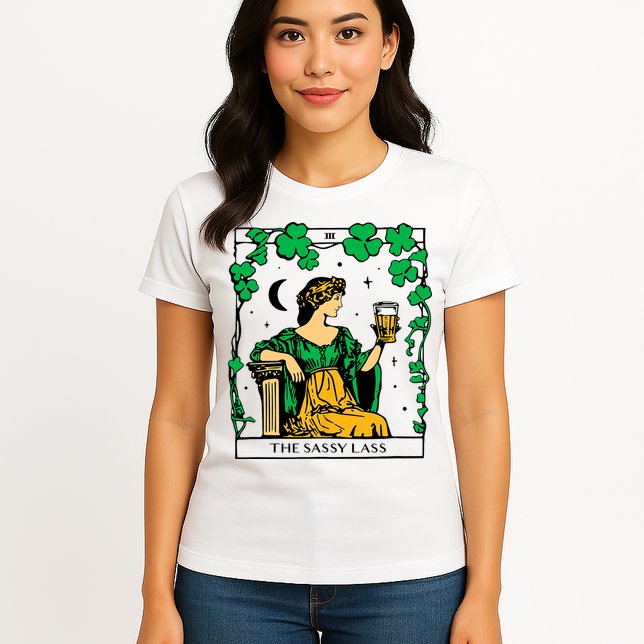 Funny PatrickS Day The Sassy Lass Tarot Card Womens T-Shirt