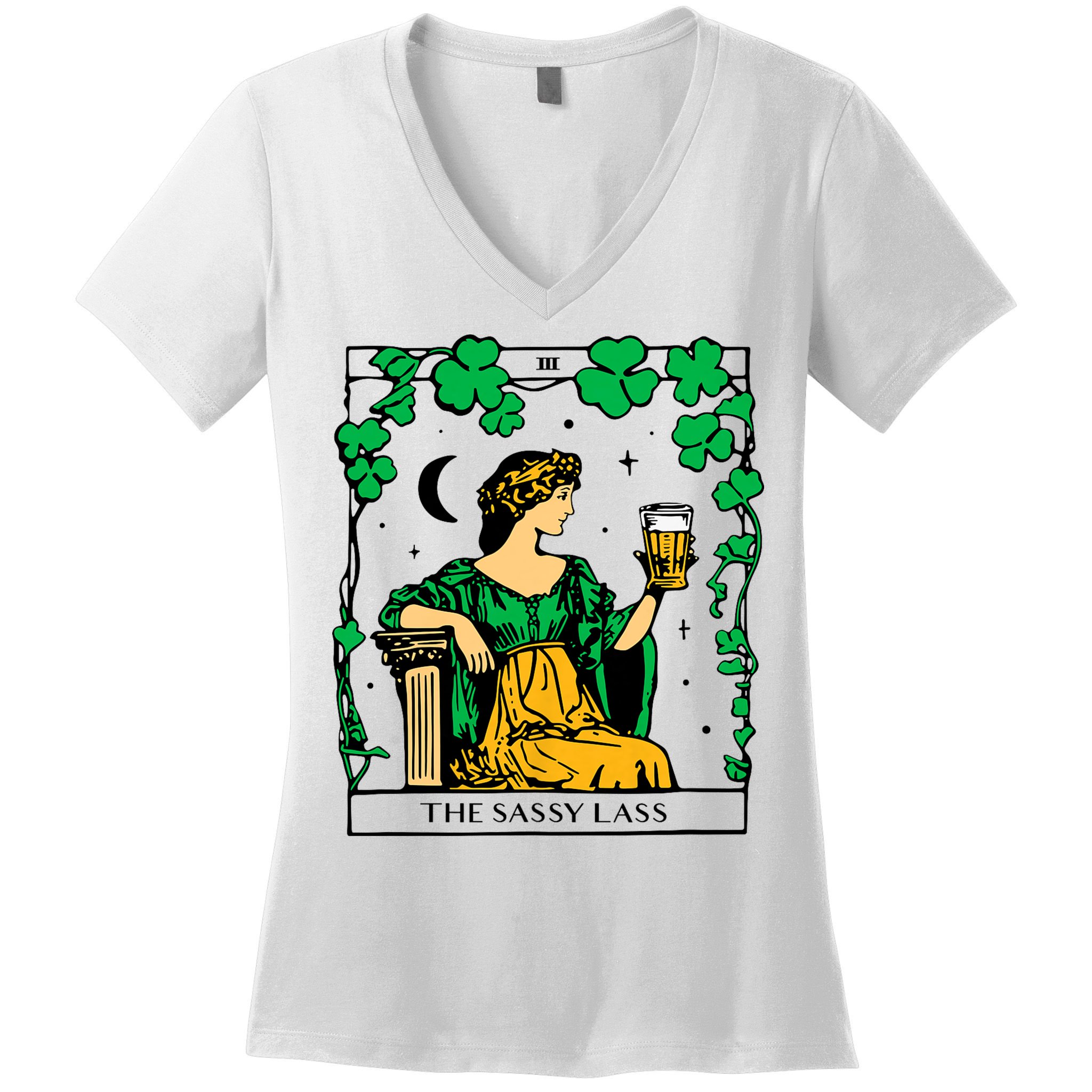 Funny PatrickS Day The Sassy Lass Tarot Card Women's V-Neck T-Shirt