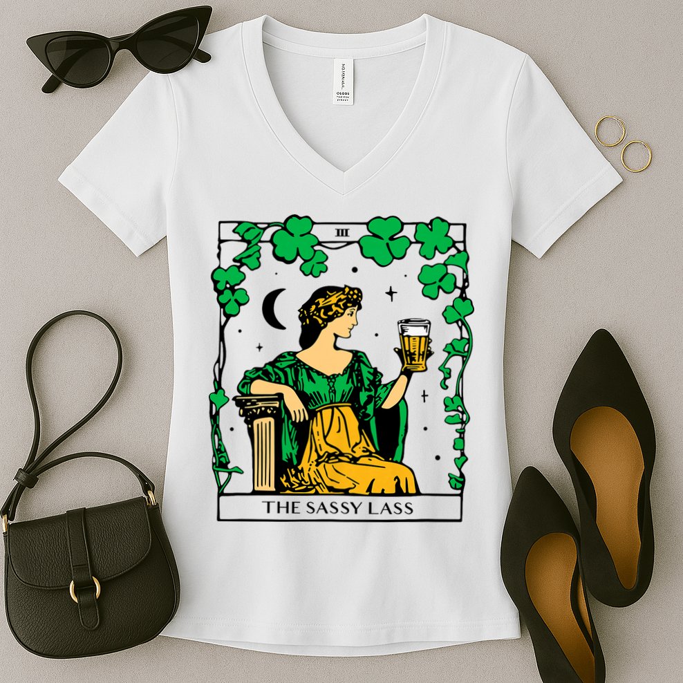 Funny PatrickS Day The Sassy Lass Tarot Card Women's V-Neck T-Shirt