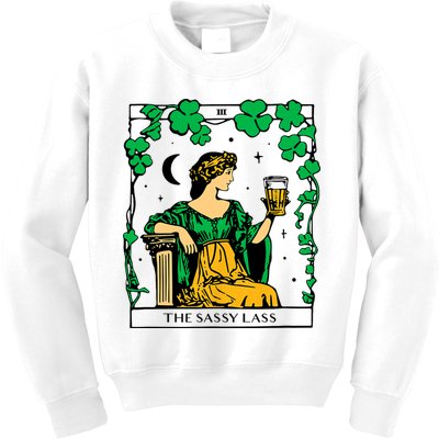 Funny PatrickS Day The Sassy Lass Tarot Card Kids Sweatshirt