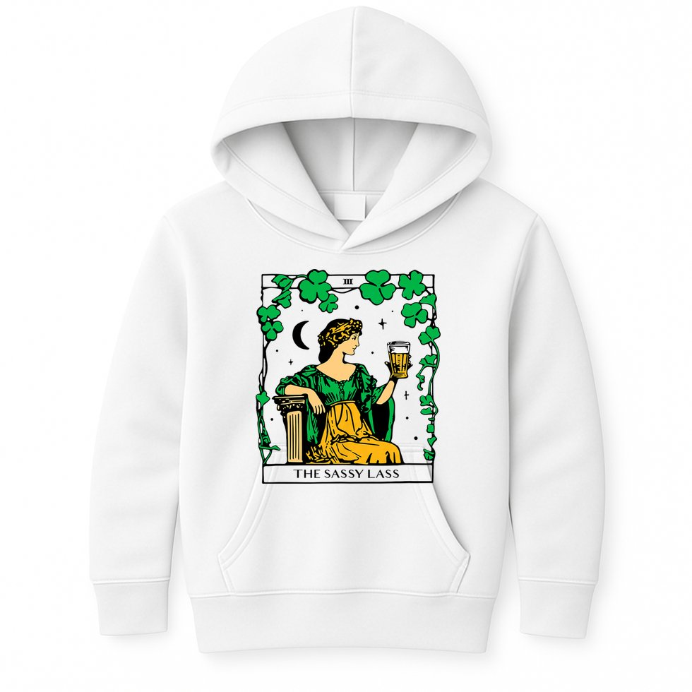 Funny PatrickS Day The Sassy Lass Tarot Card Kids Hoodie