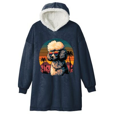 Funny Poodle Dog Miniature Poodle Toy Poodle Retro Sunset Hooded Wearable Blanket