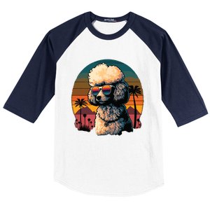 Funny Poodle Dog Miniature Poodle Toy Poodle Retro Sunset Baseball Sleeve Shirt