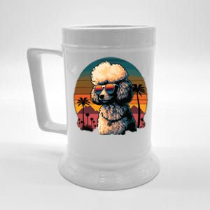 Funny Poodle Dog Miniature Poodle Toy Poodle Retro Sunset Beer Stein