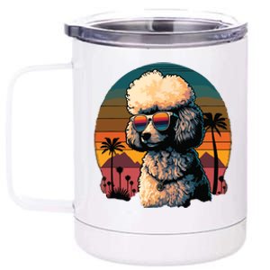 Funny Poodle Dog Miniature Poodle Toy Poodle Retro Sunset 12 oz Stainless Steel Tumbler Cup