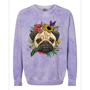 Floral Pug Dog Spring Nature Dog Lovers Colorblast Crewneck Sweatshirt