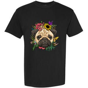 Floral Pug Dog Spring Nature Dog Lovers Garment-Dyed Heavyweight T-Shirt