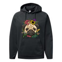 Floral Pug Dog Spring Nature Dog Lovers Performance Fleece Hoodie